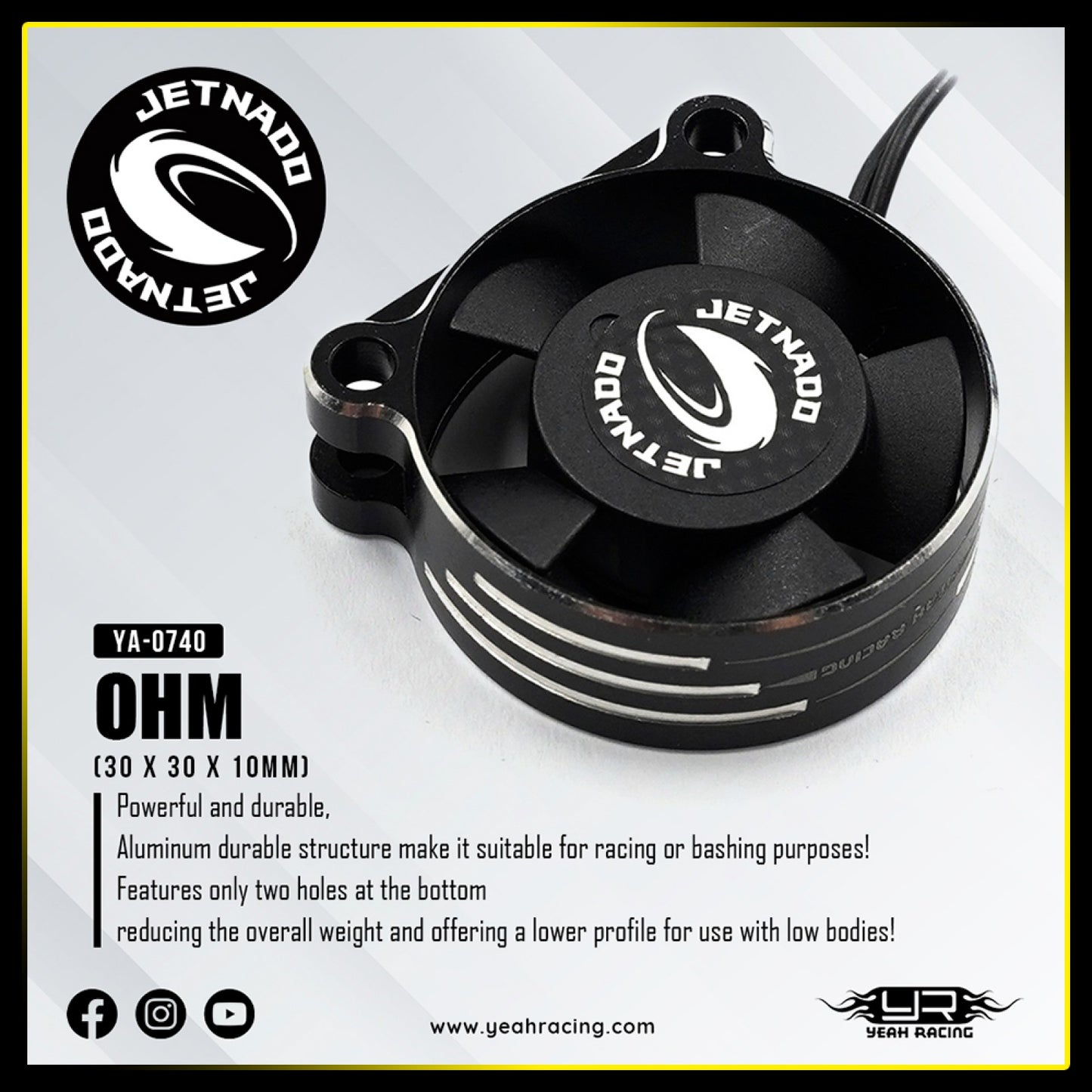 Yeah Racing Jetnado Ohm 300 Aluminum Case Super High Speed Fan (30 x 30 x 10mm) Black, YA-0740BK