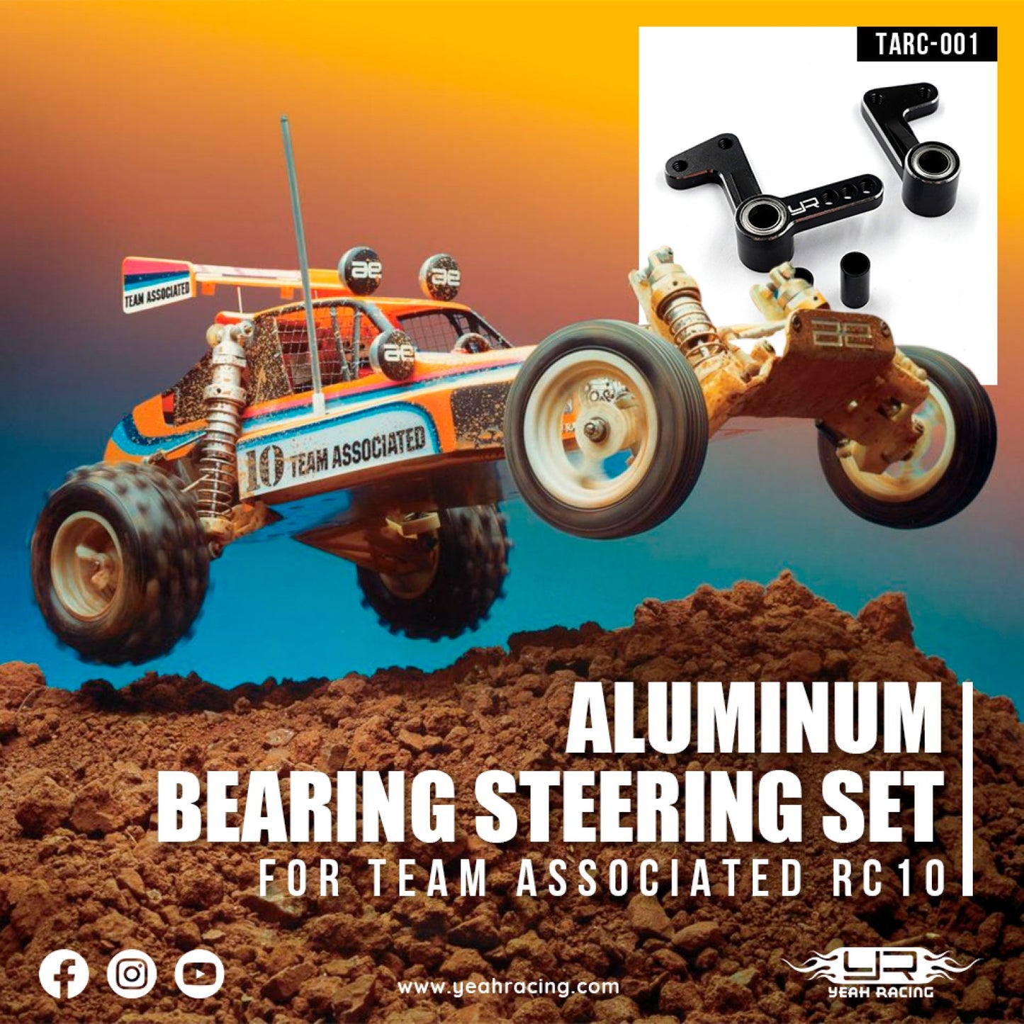 Yeah Racing Aluminum Bearing Steering Set For Team Associated RC10 Black, TARC-001BK