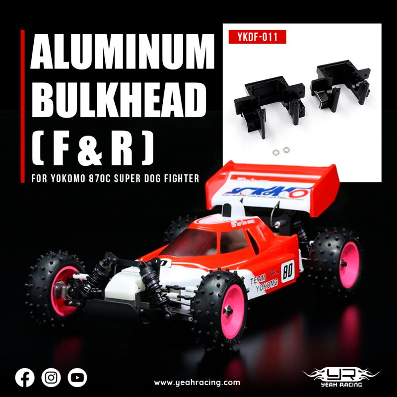 Yeah Racing Aluminum Bulkhead 2pcs (F & R) For Yokomo 870C Super Dog Fighter & YZ-W91, YKDF-011BK
