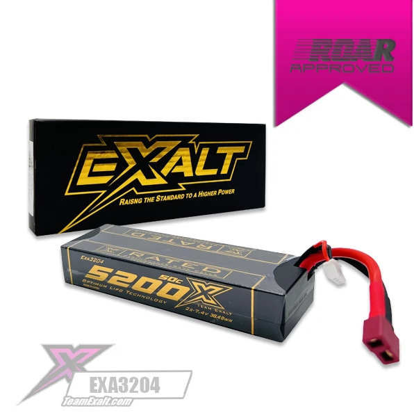 Team Exalt X-Rated 2S Stick Hardcase Lipo Mudboss Battery (7.4V/5200mAh) w/Deans Connector, EXA3204