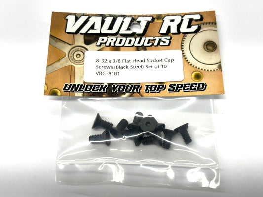 8-32 x 3/8 Flat Head Socket Screws (Black Steel) Set of 10, VRC-8101