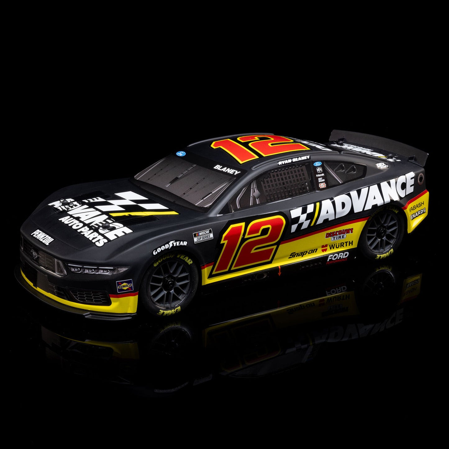 Team Losi 1/12 NASCAR #12 Advance Auto 2025 Ford Mustang 2S AWD RTR On-Road Car - Ryan Blaney, LOS1122512