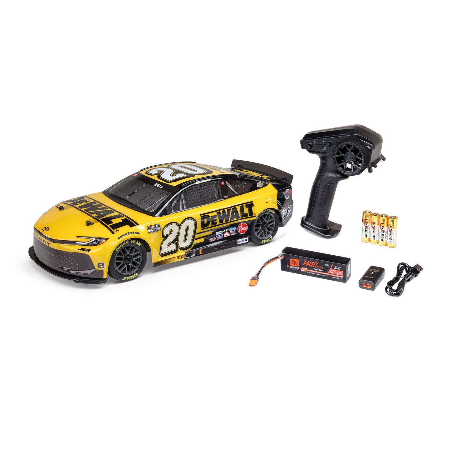 Team Losi 1/12 NASCAR #20 DeWalt 2025 Toyota Camry 2S AWD RTR On-Road Car - Christopher Bell, LOS1122520