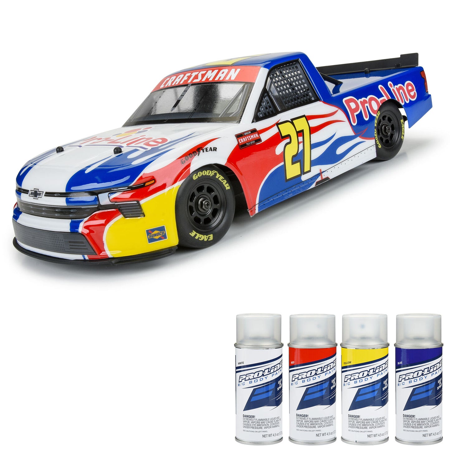 1/12 Pre-Cut 2024 Chevy Silverado Truck Clear Body: Losi NASCAR GROM, PRO365300