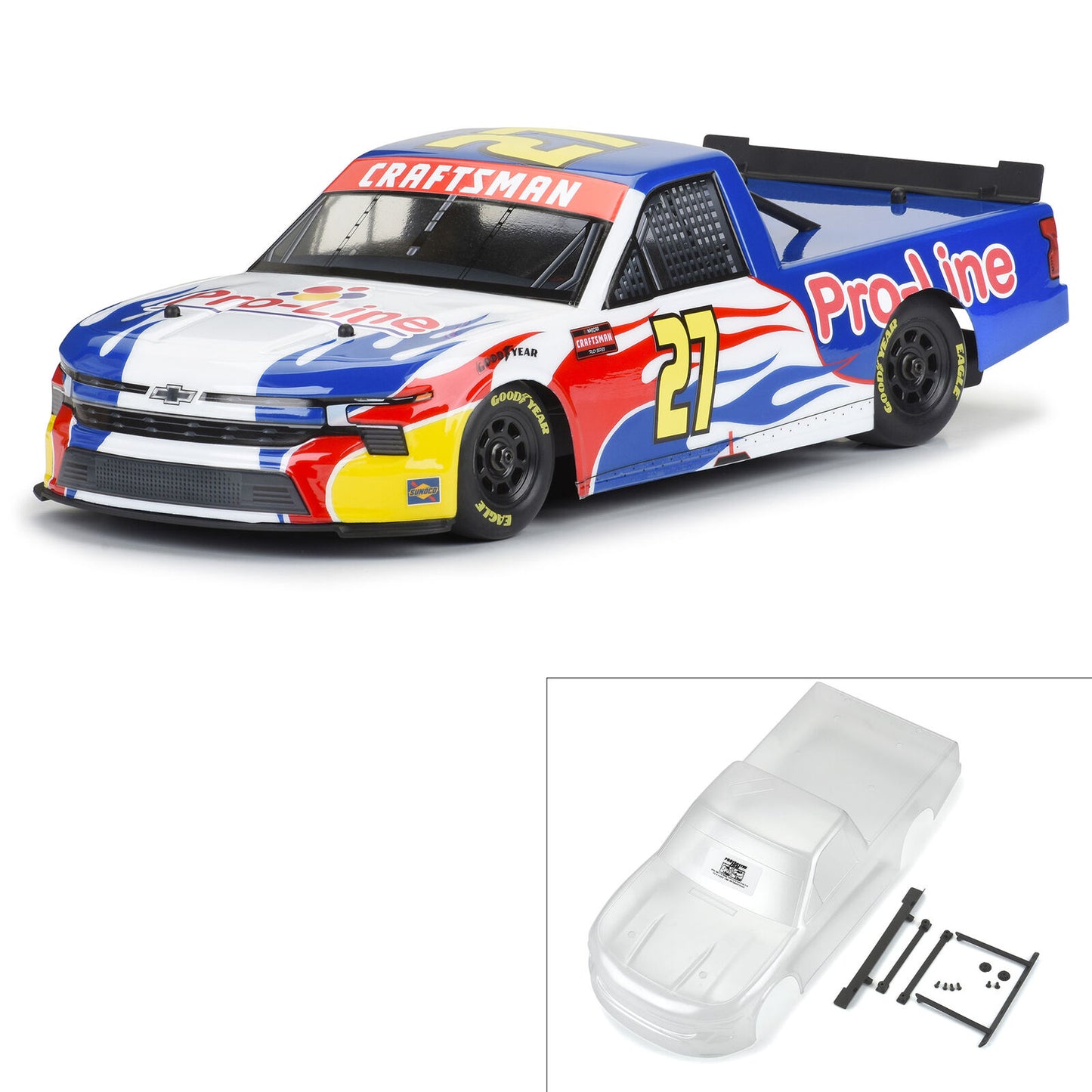 1/12 Pre-Cut 2024 Chevy Silverado Truck Clear Body: Losi NASCAR GROM, PRO365300
