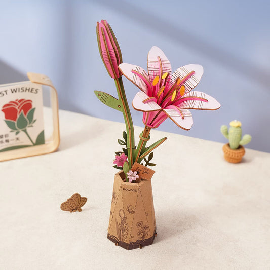 Rowood Pink Lily Flower DIY 3D Wooden Model Kit, ROETW071