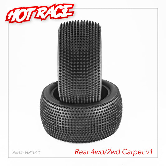 HotRace 1/10 Tires V1 Carpet 4wd/2wd Rear, HR-003-0622