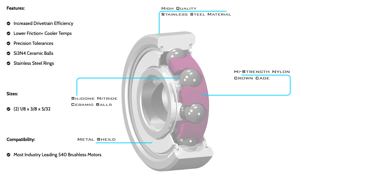 Team Exalt Hybrid-XSN Ceramic Motor Bearings 1/8 x 3/8 x 5/32 (2), EXA0230