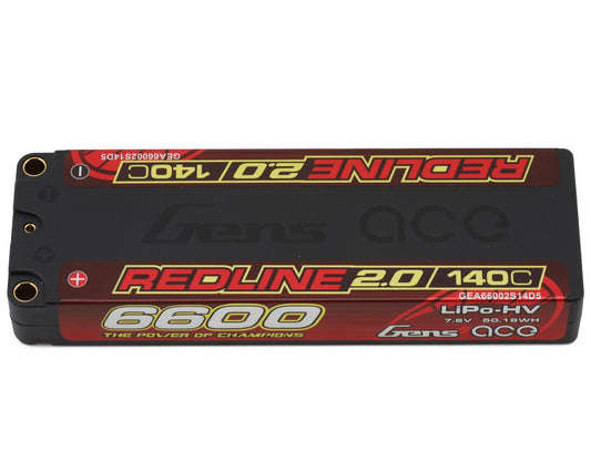 Redline 2.0 2S Shorty LiHV Battery 140C (7.6V/6600mAh) w/5mm Bullets, GEA66002S14D5