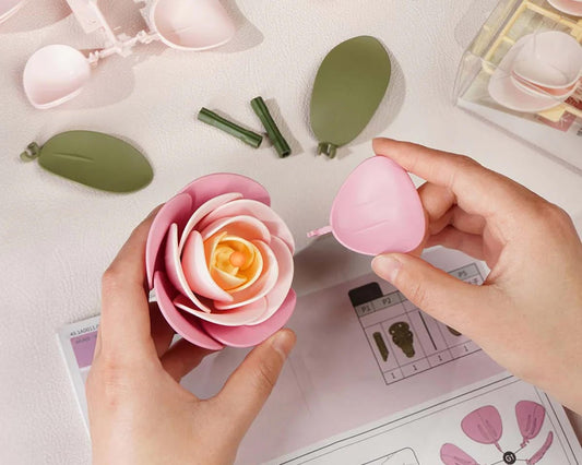 Robotime Light Pink Camellia DIY Miniature 3D Plastic Model Kit, ROEAD012