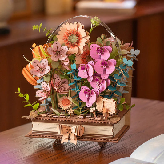 Rowood Blooming Book Flower Bouquet DIY 3D Wooden Model Kit, ROETW04H