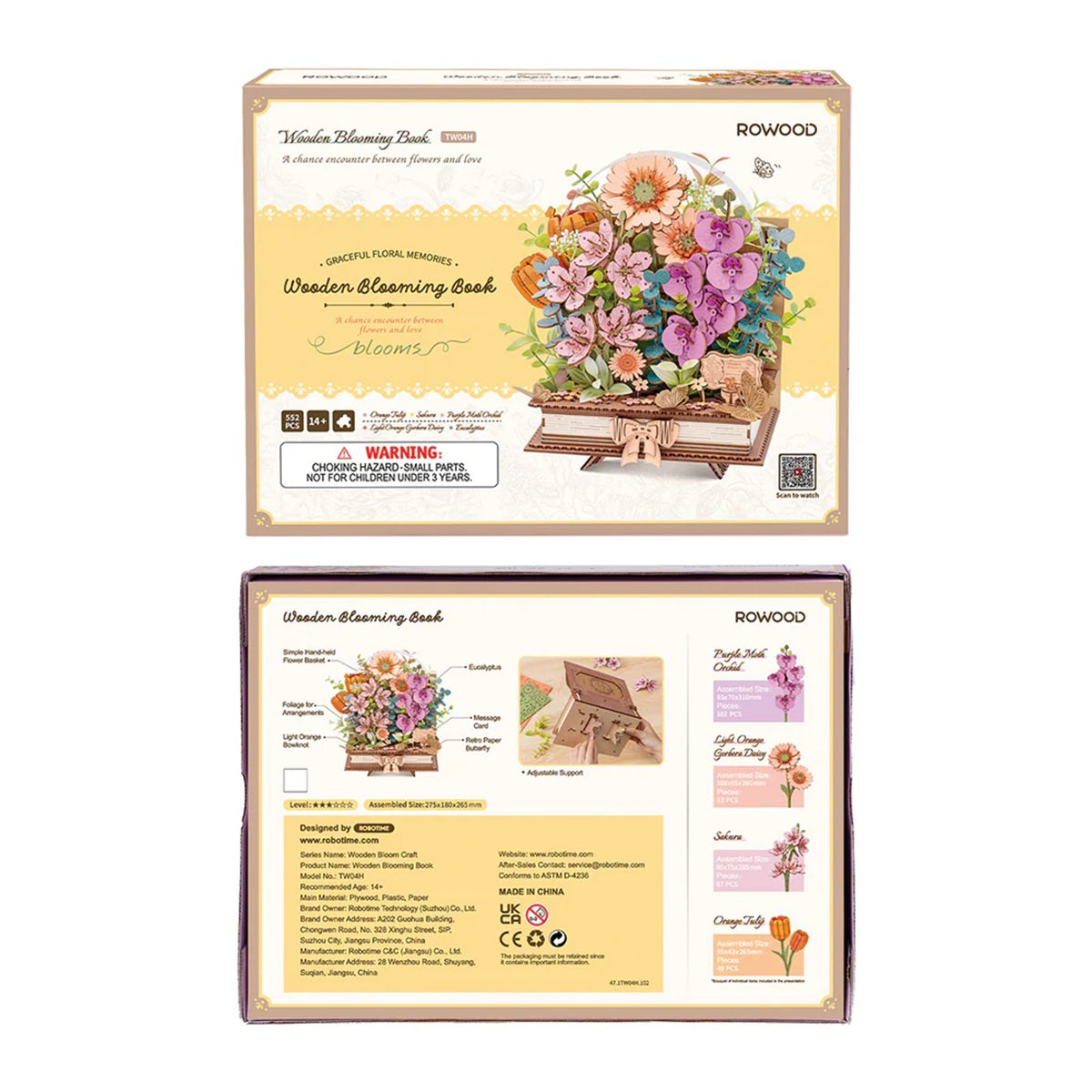 Rowood Blooming Book Flower Bouquet DIY 3D Wooden Model Kit, ROETW04H