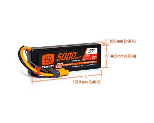 Spektrum RC 2S Smart LiPo 50C Hard Case Battery Pack (7.4V/5000mAh) w/IC5 Connector, SPMX52S50H5