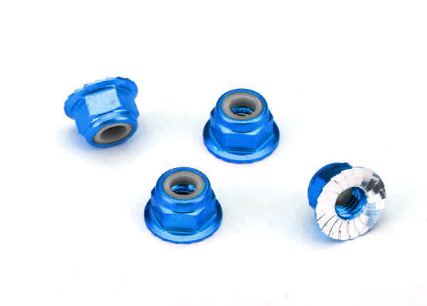 Nuts, aluminum, flanged, serrated (4mm) (4), TRA-1747