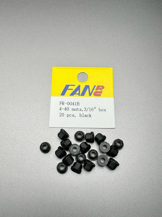 Fan RC RC10 4-40 Nylon nuts, 3/16" Hex, black. 20 pcs