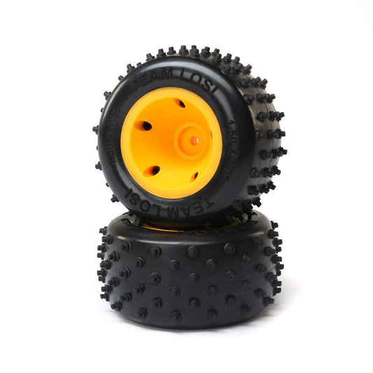 Team Losi 6 Row Rear Tires, Mounted, Orange(2): Mini JRXT
