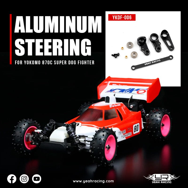 Yeah Racing Aluminum Steering w/Bearing Set For Yokomo 870C Super Dog Fighter YZ10 2023 Works '91, YKDF-006BK