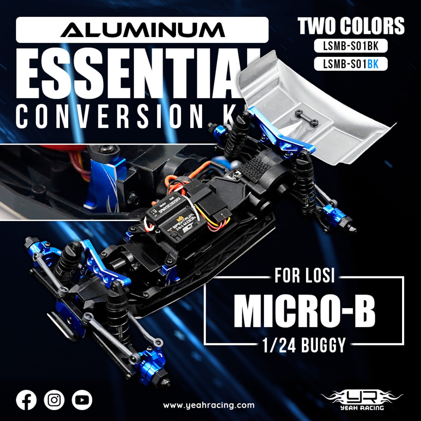 Yeah Racing Aluminum Essential Conversion Kit For Losi 1/24 Micro-B 2WD Buggy / 1/28 Micro-T Truck