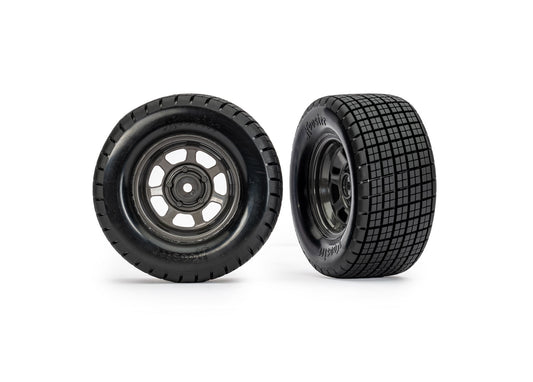 Dirt Oval Gray Rear Wheels w/ Hoosier Tires (2), TRA-10474X