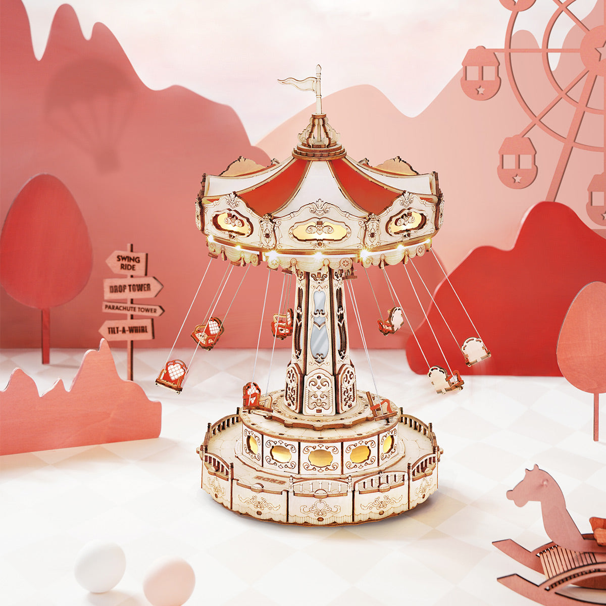 Robotime-ROKR Swing Ride DIY Music Box 3D Puzzle, ROEEA02