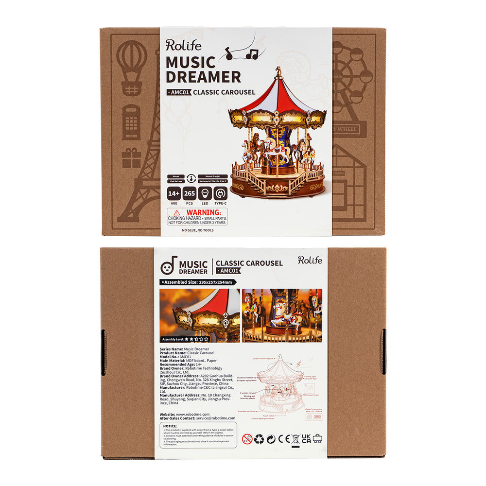 Rolife Classic Carousel DIY Music Box 3D Puzzle, ROEAMC01