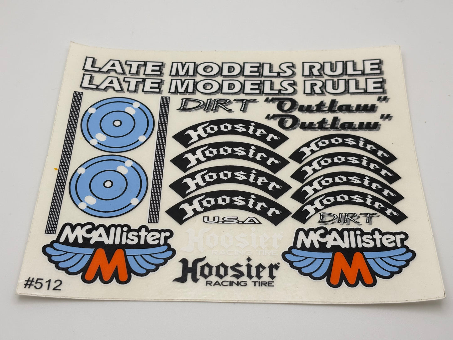 McAllister Racing Hoosier Latemodel Rules Decal Sheet, MCA-512