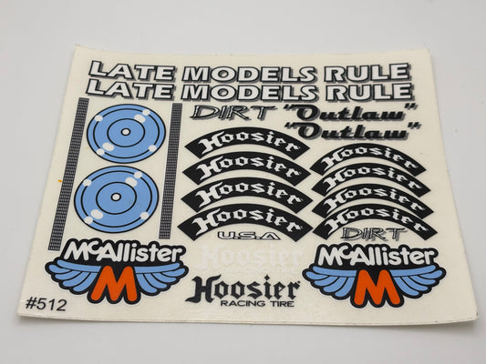 McAllister Racing Hoosier Latemodel Rules Decal Sheet, MCA-512