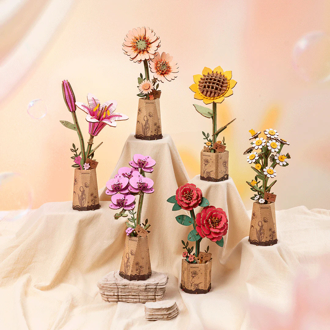 Rowood Orange Gerbera Daisy Flower DIY 3D Wooden Model Kit, ROETW111