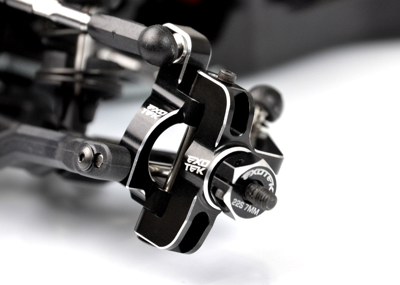 Losi 22S SPRINT HD CASTER BLOCK SET, 1pr 7075 black w/ silver, EXO2327