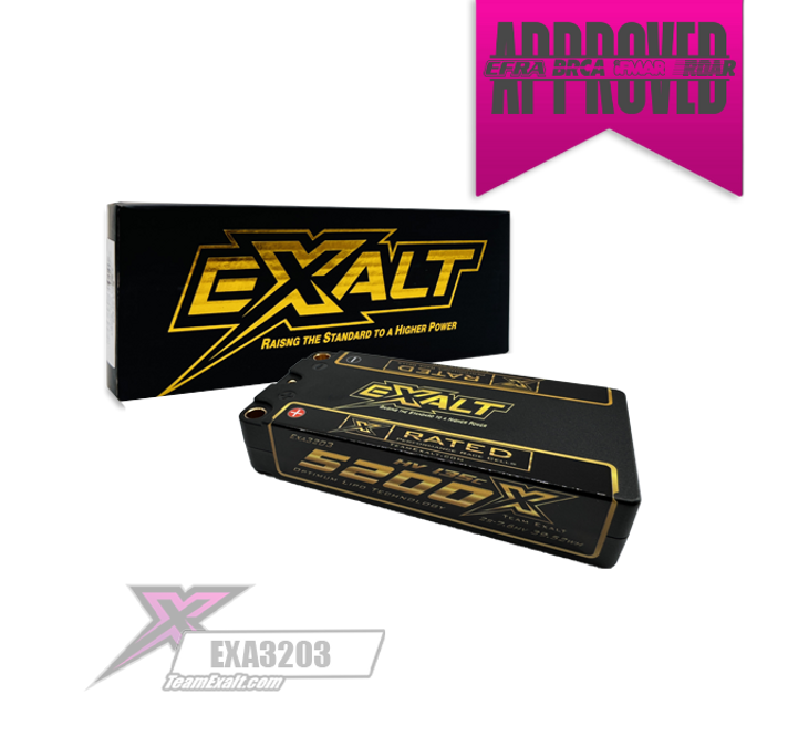 Team Exalt X-Rated 2S 135C LCG Hardcase Shorty Lipo Battery (7.6V/5200mAh) w/5mm Bullets, EXA3203