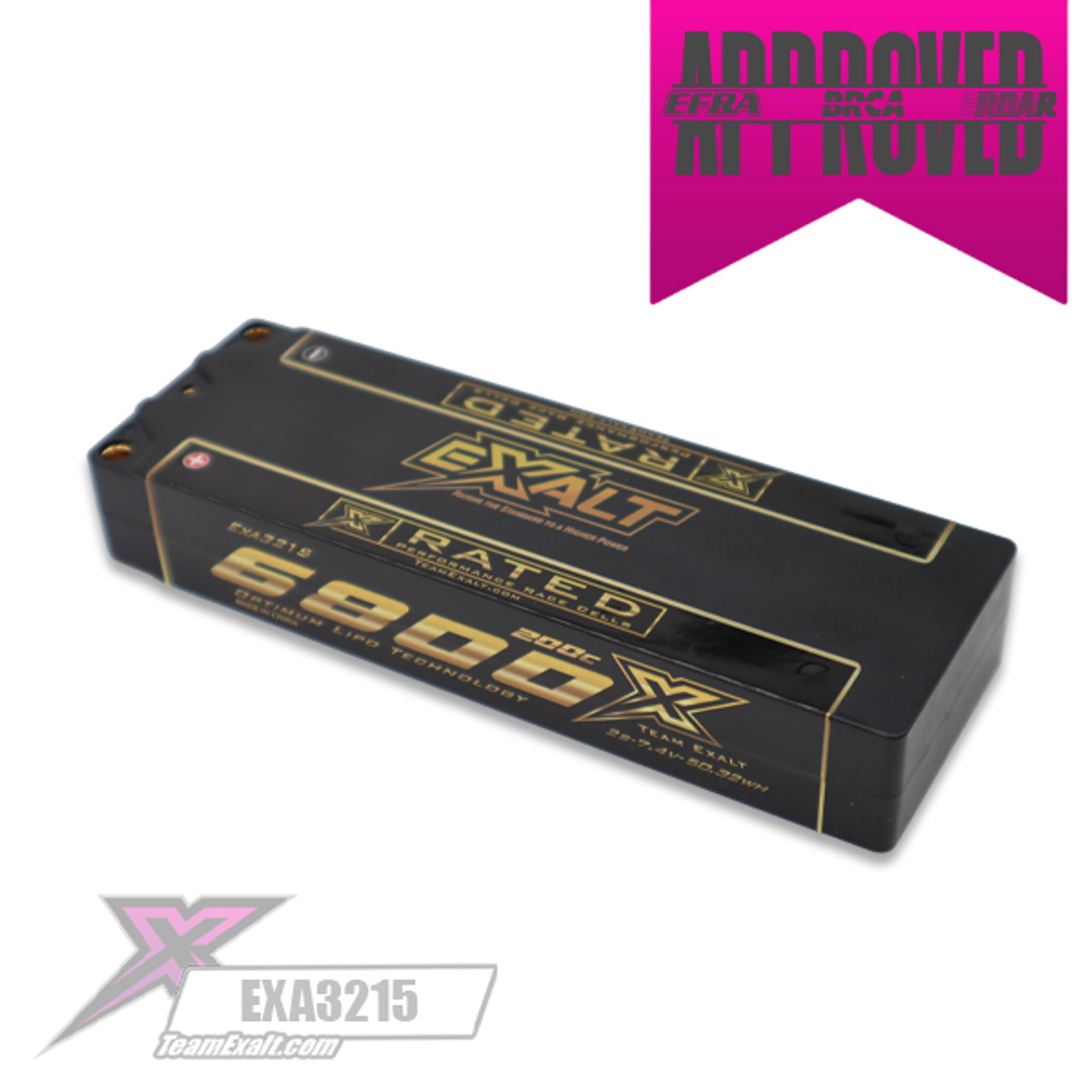 Team Exalt X-Rated 2S 200C LCG Stick Hardcase Lipo Battery (7.4V/6800mAh) w/5mm Bullets, EXA3215
