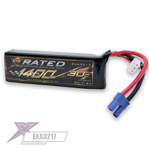 Team Exalt X-Rated 1400mah 30C Nascar Lipo Battery W/ EC2 (7.4V/1400mAh), EXA3217