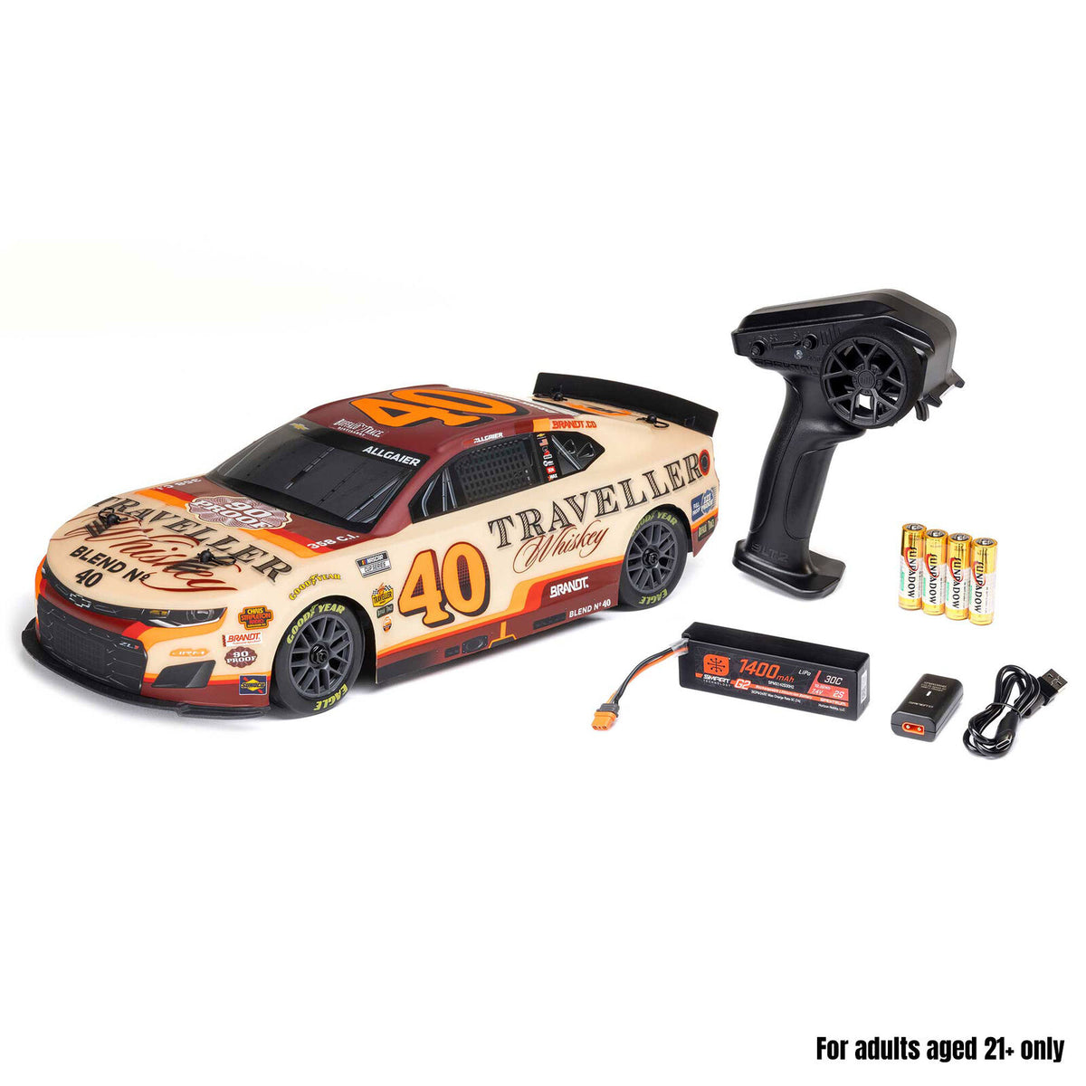 1/12 Losi NASCAR 2026 Justin Allgaier No. 40 Traveller Whiskey (Battery & Charger Included), LOS1122640