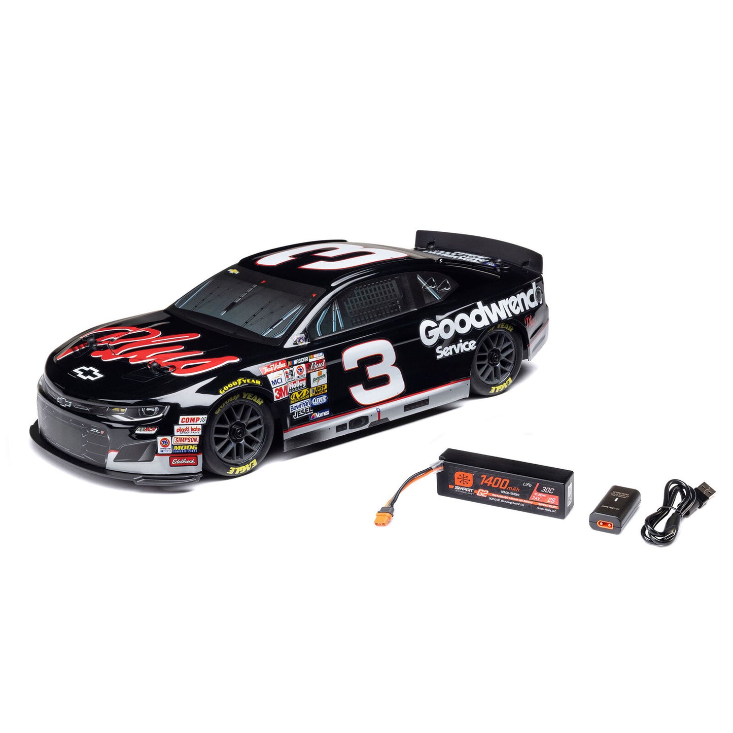 Team Losi 1/12 Losi NASCAR No. 3 GM Goodwrench (Battery & Charger Included), LOSF1122503