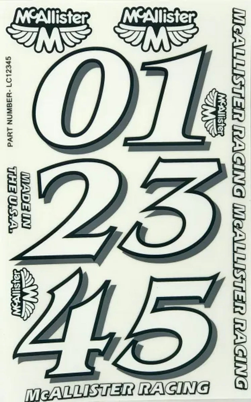 McAllister Racing Large Classic Numbers 0-5, MCA-LC1-5