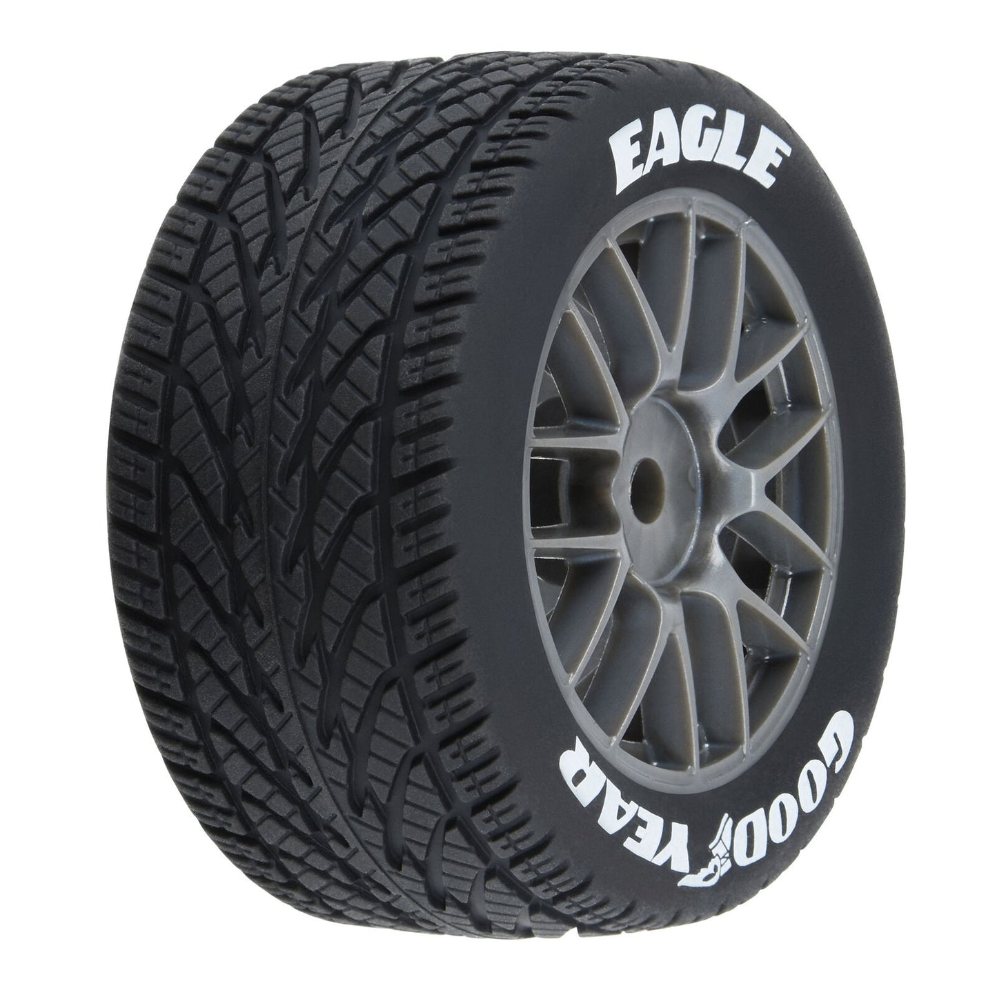 1/12 Goodyear Eagle Wet Tire F/R MTD Gray Wheels (4): Losi NASCAR GROM, PRO1028310