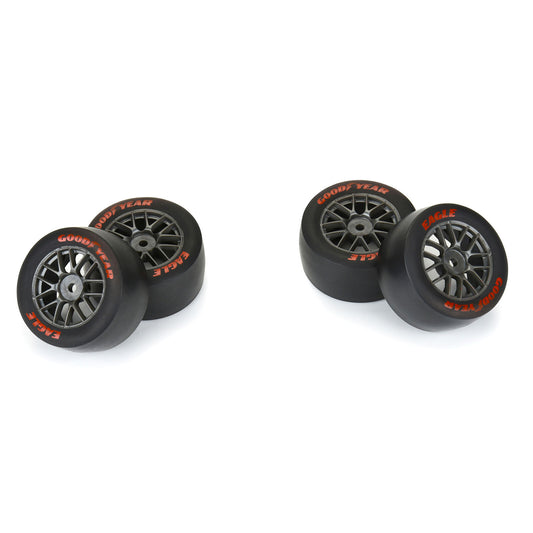 1/12 Goodyear Eagle Option Tire F/R MTD Gray Wheels (4): Losi NASCAR GROM, PRO1030410
