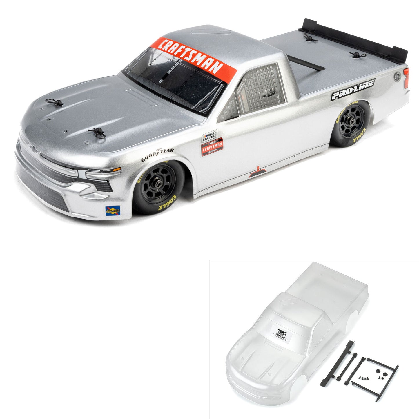 1/12 Pre-Cut 2024 Chevy Silverado Truck Clear Body: Losi NASCAR GROM, PRO365300