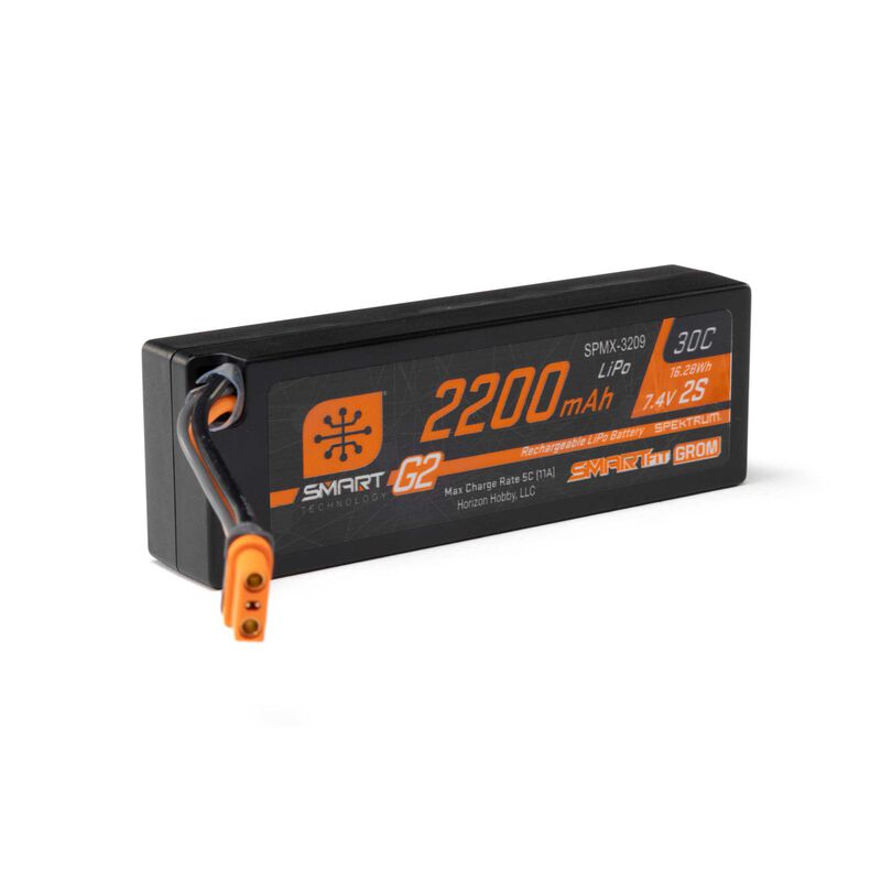 Spektrum 7.4V 2200mAh 2S 30C Smart G2 LiPo Battery: IC2 SmartFit Case, SPMX-3209
