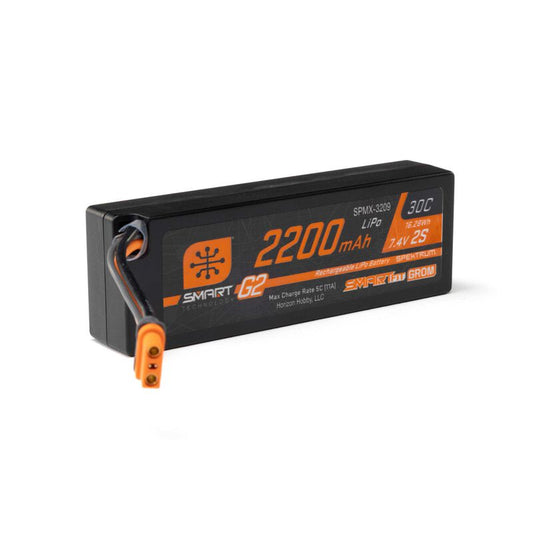 Spektrum 7.4V 2200mAh 2S 30C Smart G2 LiPo Battery: IC2 SmartFit Case, SPMX-3209
