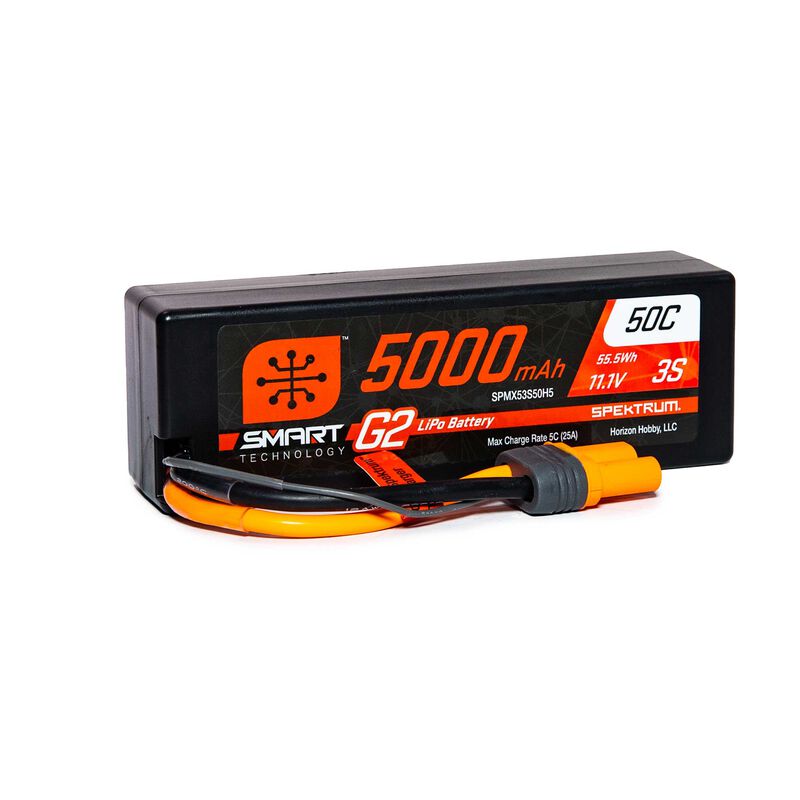 Spektrum RC 11.1V 5000mAh 3S 50C Smart G2 Hardcase LiPo Battery: IC5, SPMX53S50H5