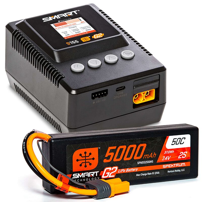 Spektrum Accessories Smart Powerstage 2S Surface Bundle: G2 5000mAh 2S LiPo IC5 & S155 Charger, SPMXPSS200