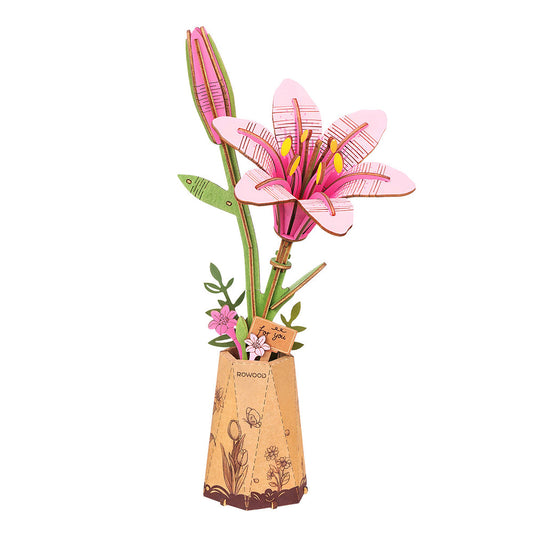 Rowood Pink Lily Flower DIY 3D Wooden Model Kit, ROETW071