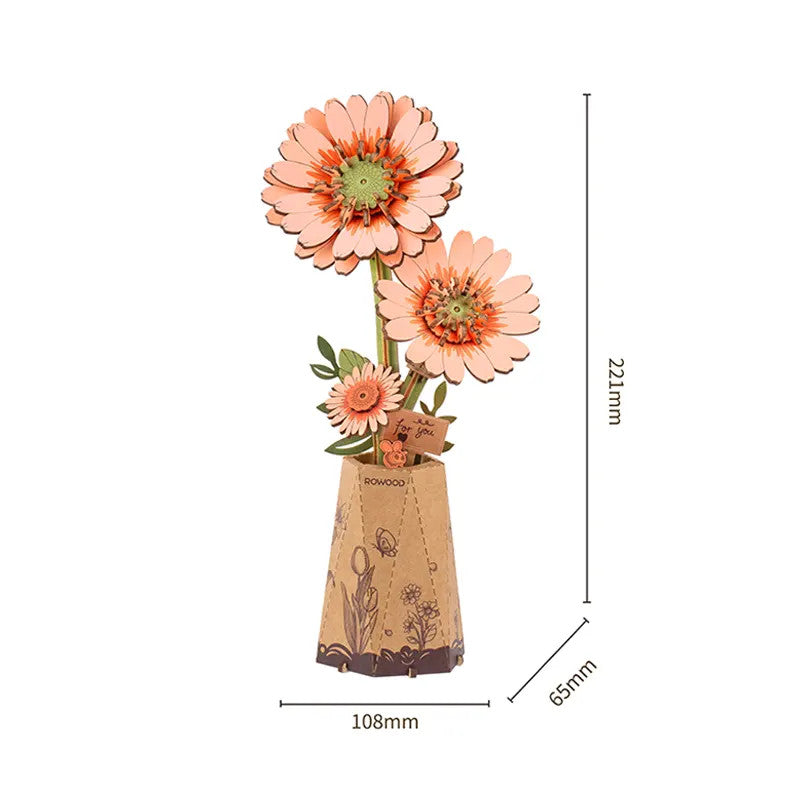 Rowood Orange Gerbera Daisy Flower DIY 3D Wooden Model Kit, ROETW111
