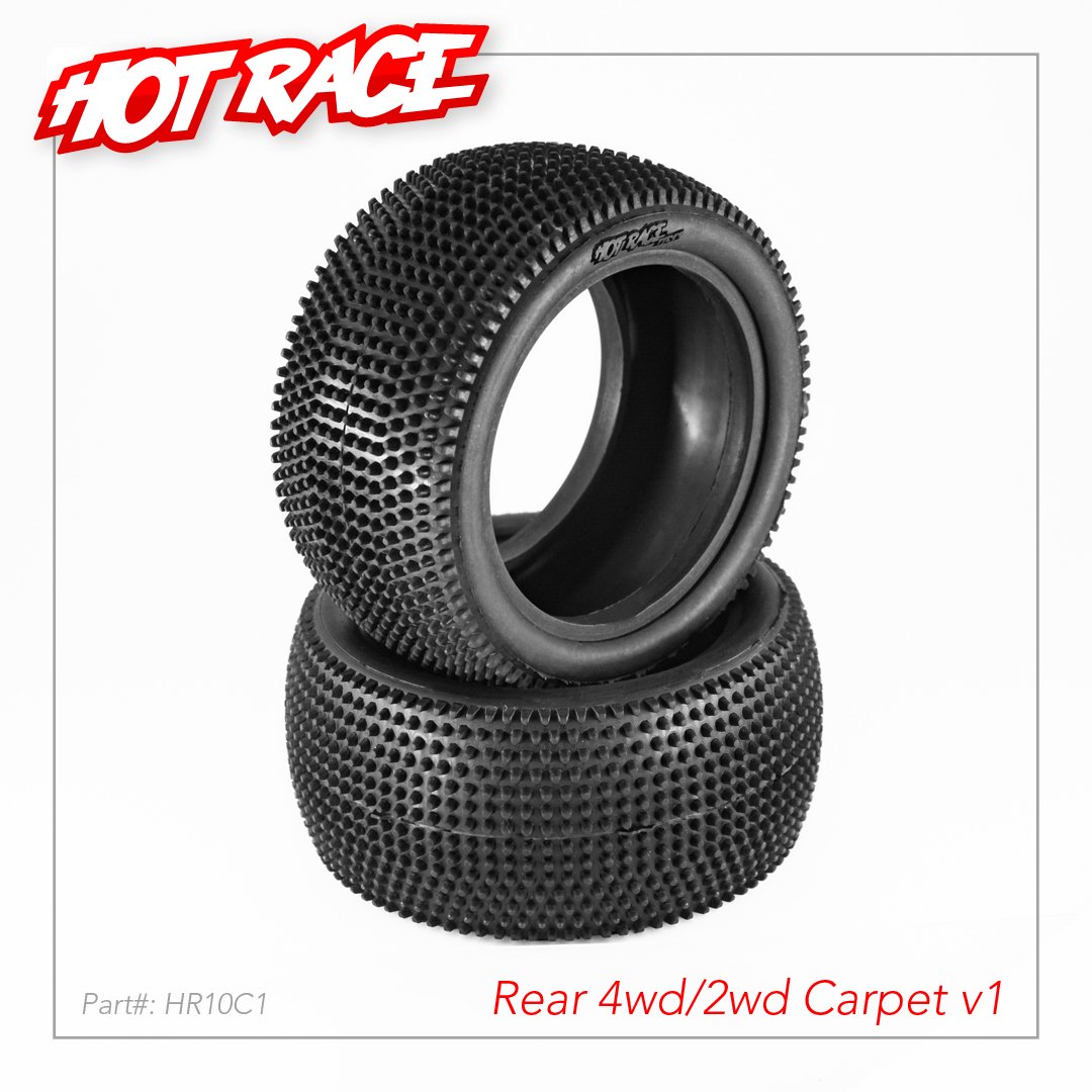 HotRace 1/10 Tires V1 Carpet 4wd/2wd Rear, HR-003-0622