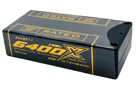 Team Exalt 2S 7.6V 6400MAH 135C Shorty w/5mm Bullets HVX-Rated LiPo Battery Series, EXA3211