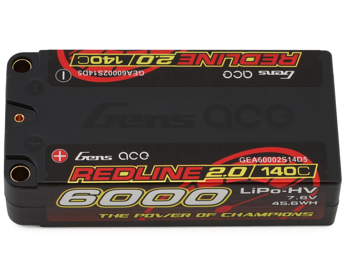 Redline 2.0 2S Shorty LiHV Battery 140C (7.6V/6000mAh) w/5mm Bullets, GEA60002S14D5