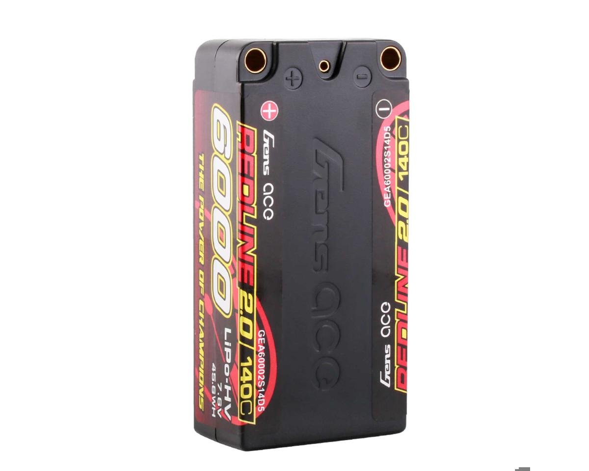 Redline 2.0 2S Shorty LiHV Battery 140C (7.6V/6000mAh) w/5mm Bullets, GEA60002S14D5