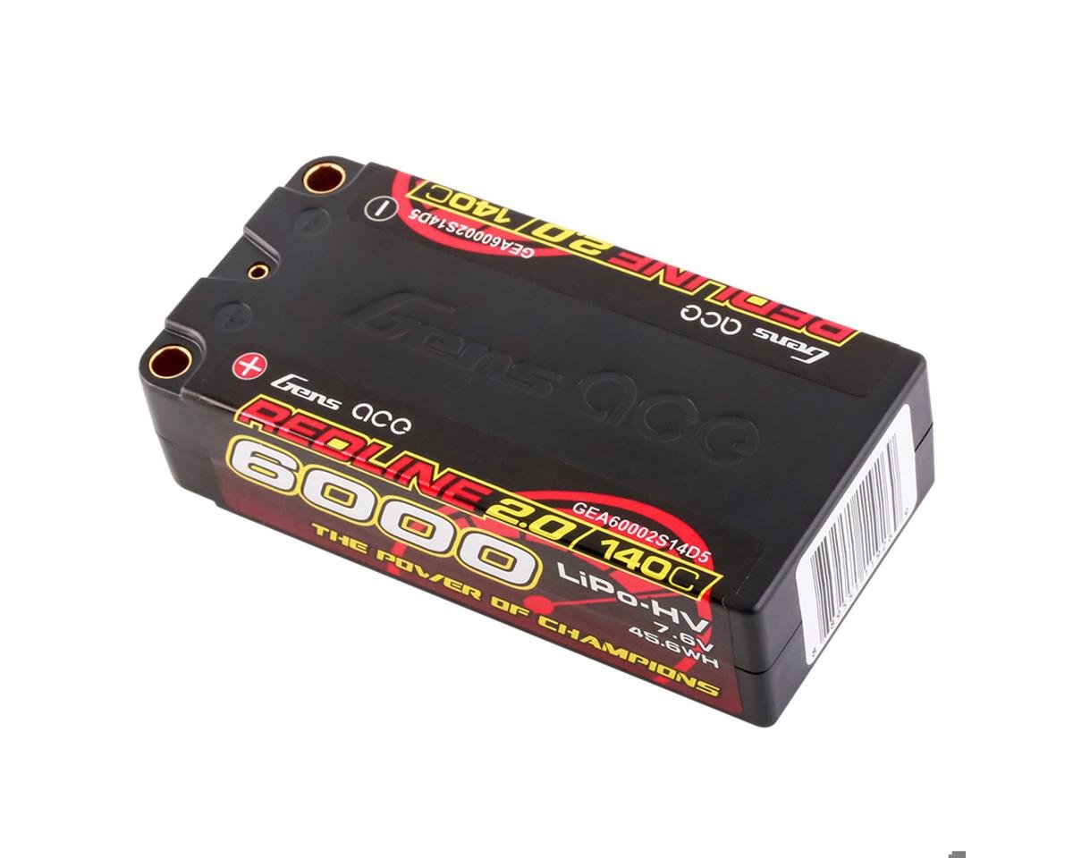 Redline 2.0 2S Shorty LiHV Battery 140C (7.6V/6000mAh) w/5mm Bullets, GEA60002S14D5