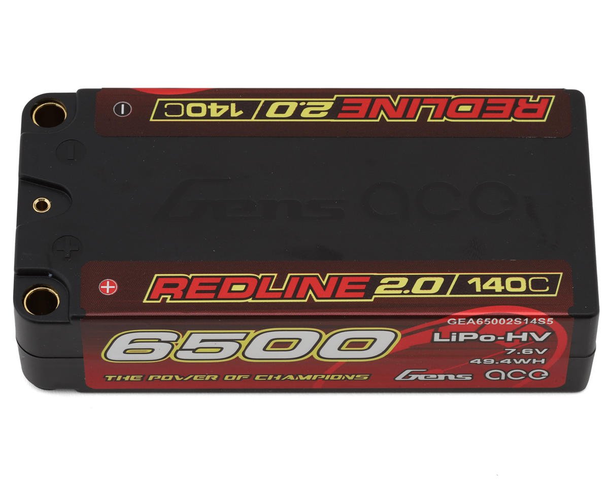 Redline 2.0 2S Shorty LiHV Battery 140C (7.6V/6500mAh) w/5mm Bullets, GEA65002S14S5